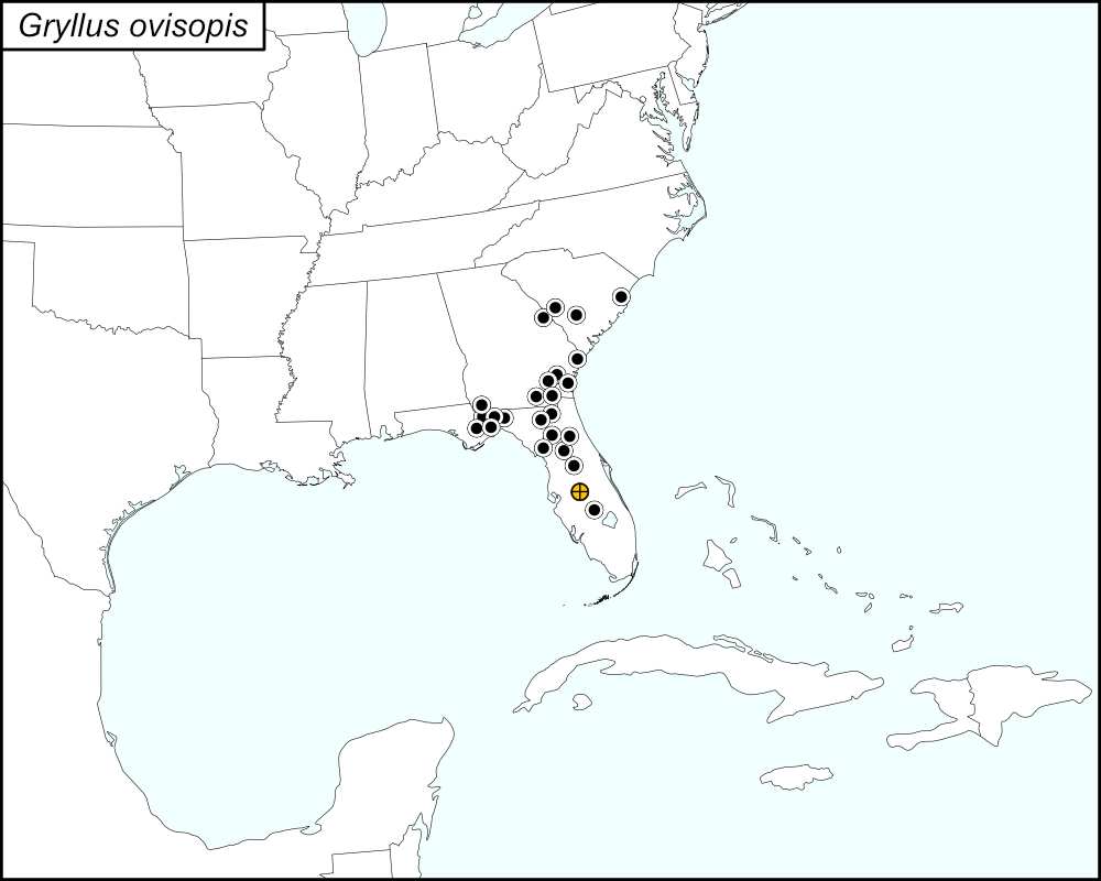 distribution map for Gryllus ovisopis