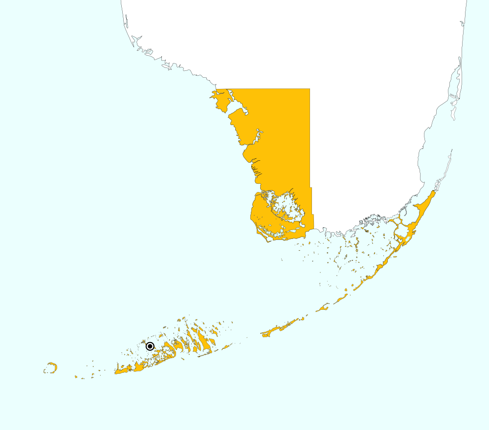 distribution map for Monroe County, Florida, showing 3 records for Gryllodes sigillatus