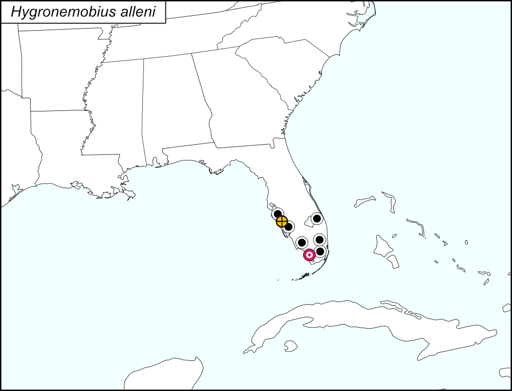 distribution map for Hygronemobius alleni